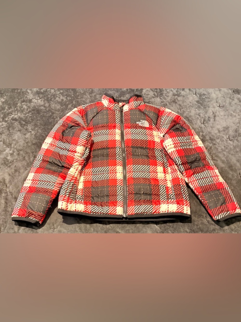 The North Face Roxborough Red and Black Plaid Puffer Coat Size 7